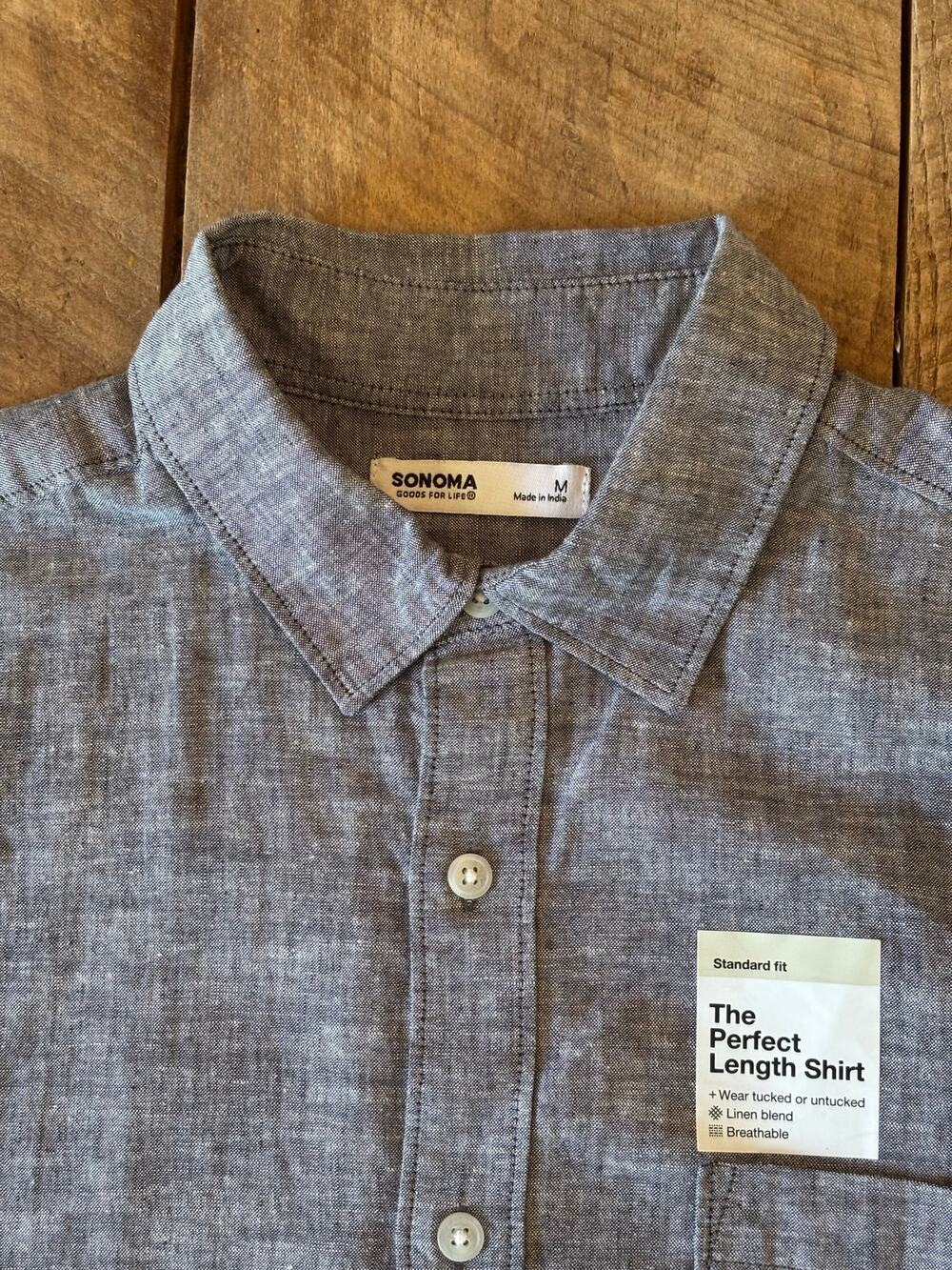 SONOMA Short Sleeve Button Down Shirt NWT Black Linen Blend— Mens Size M